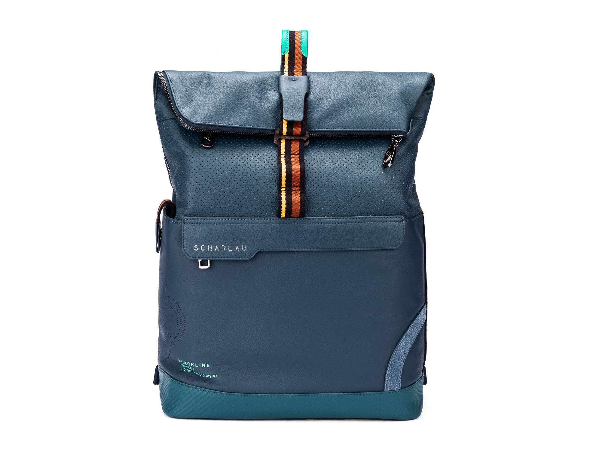 SCHARLAU Slackline SPELTERINI Leder Rucksack für 15,6" Laptopfach Navy Blue