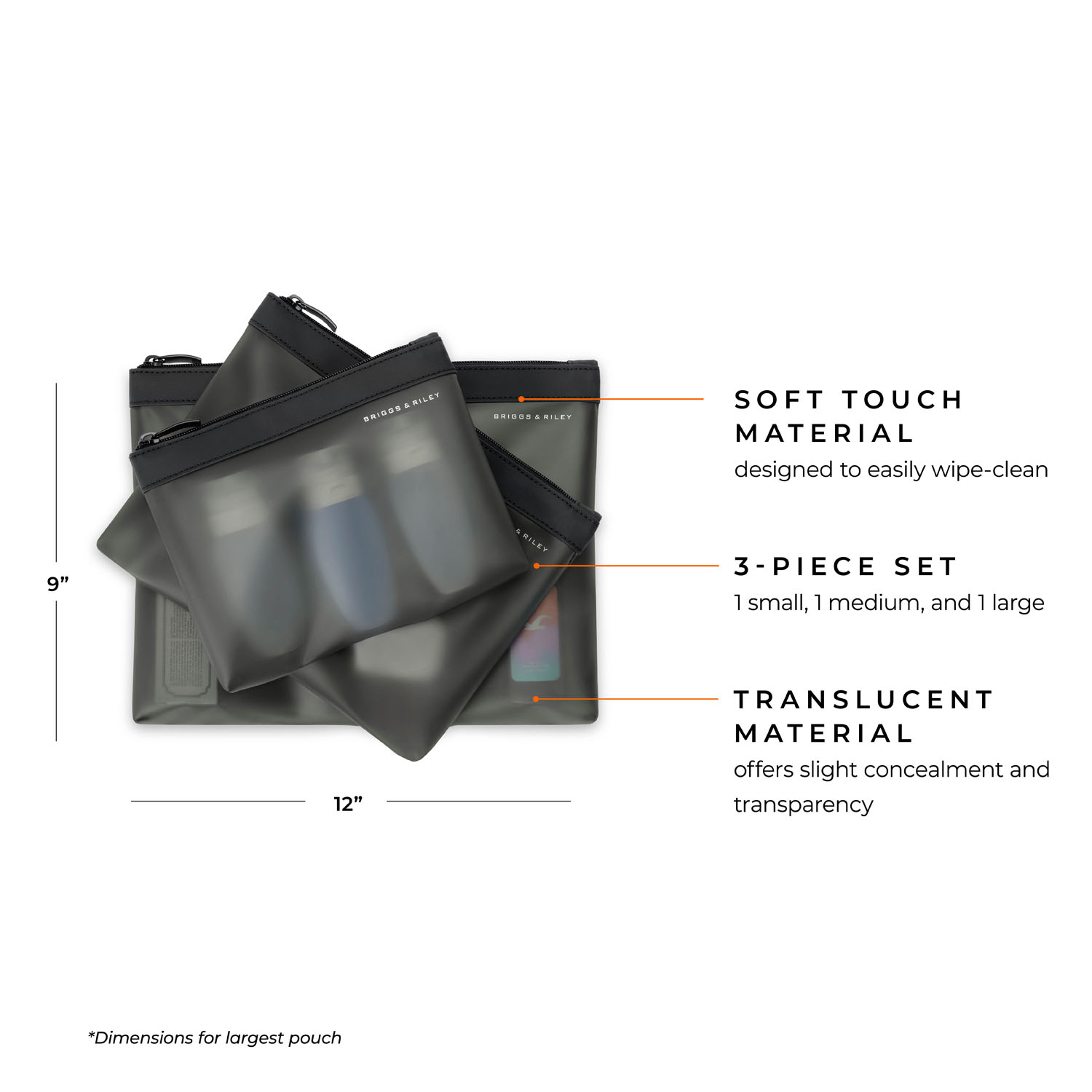 Briggs & Riley Travel Essentials Translucent Pouch 3-teilige-Set Black Briggs & Riley Travel Essentials Translucent Pouch 3-teilige-Set Black