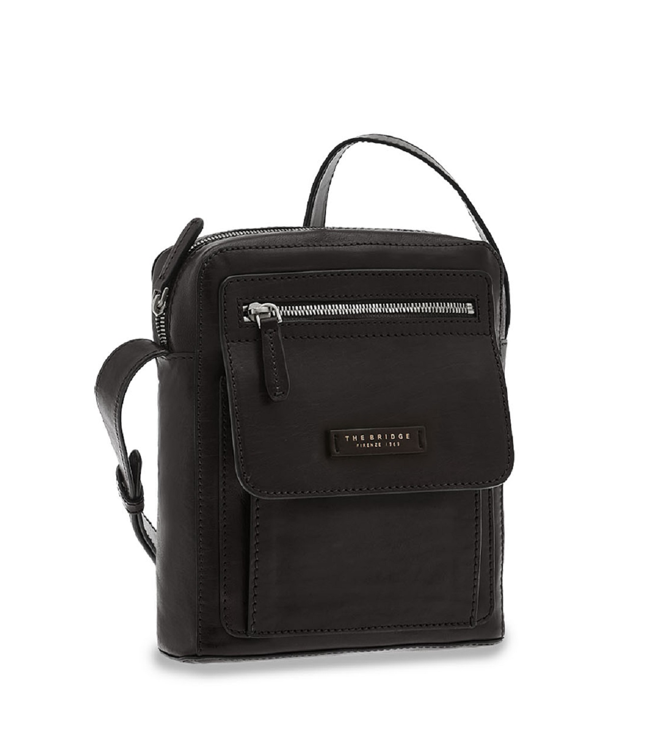 The Bridge Alberto Leder-Schultertasche Schwarz /Ruthenium