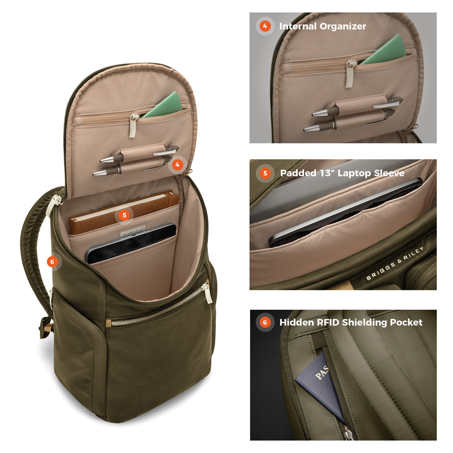 Briggs & Riley Rhapsody U Zip Backpack Olive Briggs & Riley Rhapsody U Zip Backpack Olive