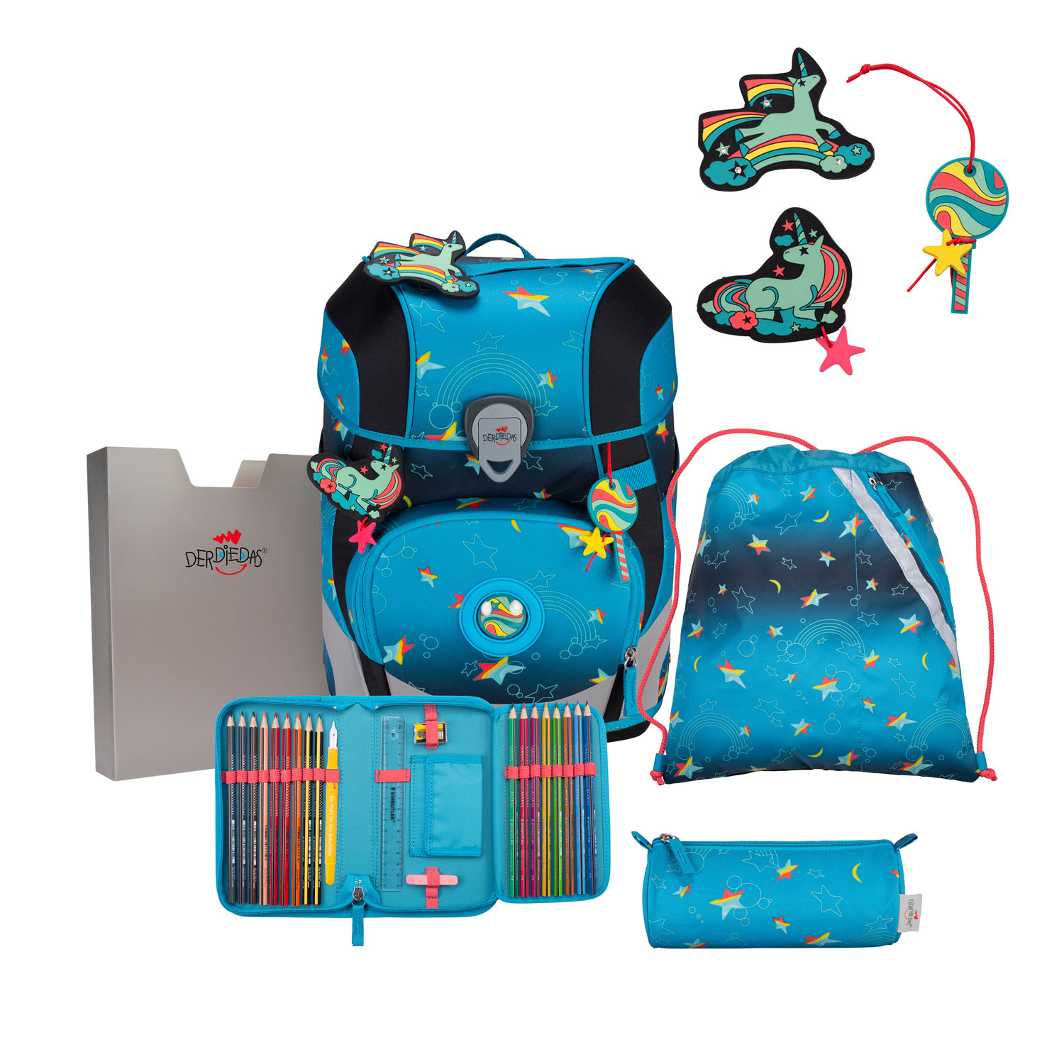 DerDieDas ErgoFlex Tiny Exklusiv LED Schulrucksack 5-teiliges Set Rainbow Star DerDieDas ErgoFlex Tiny Exklusiv LED Schulrucksack 5-teiliges Set Rainbow Star