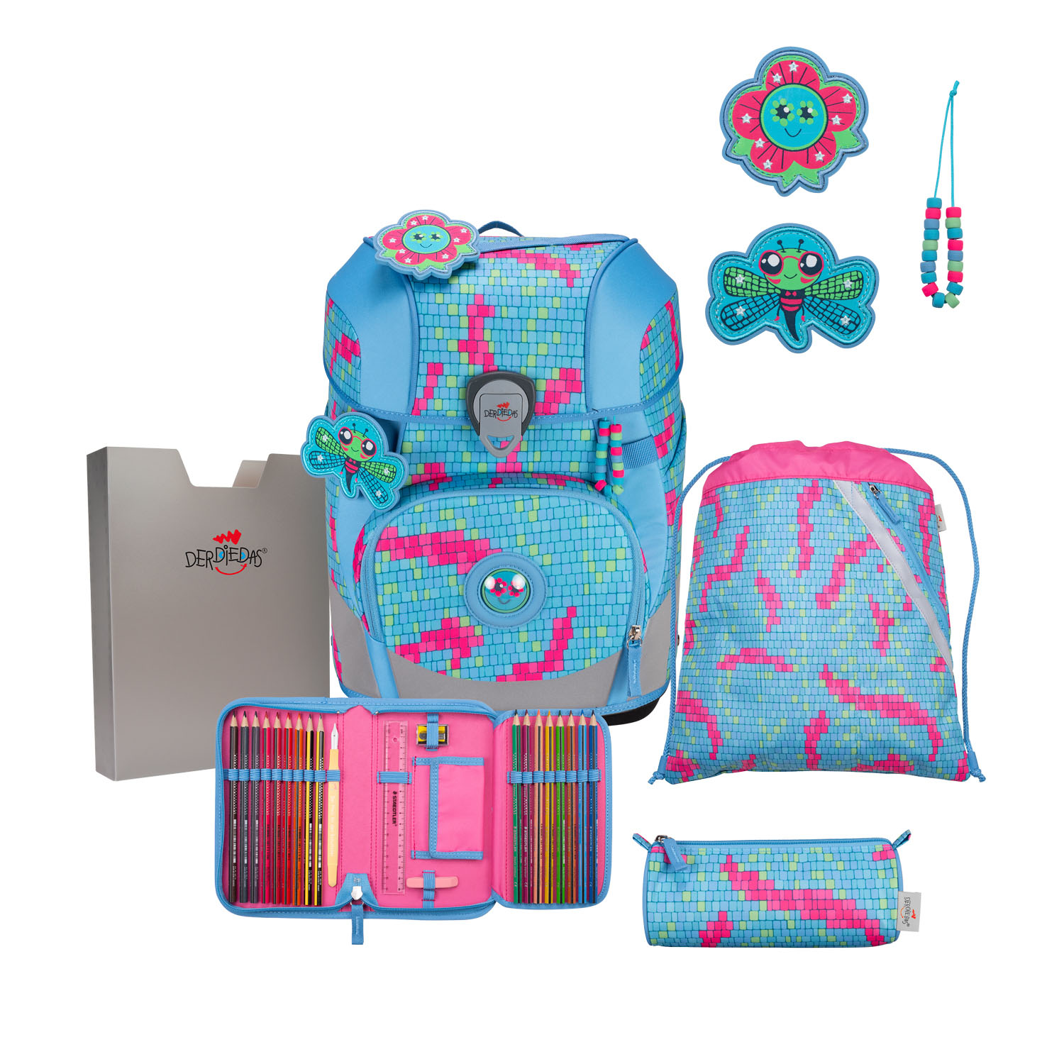 DerDieDas ErgoFlex Tiny Schulrucksack 5-teiliges Set Happy Pixel DerDieDas ErgoFlex Tiny Schulrucksack 5-teiliges Set Happy Pixel