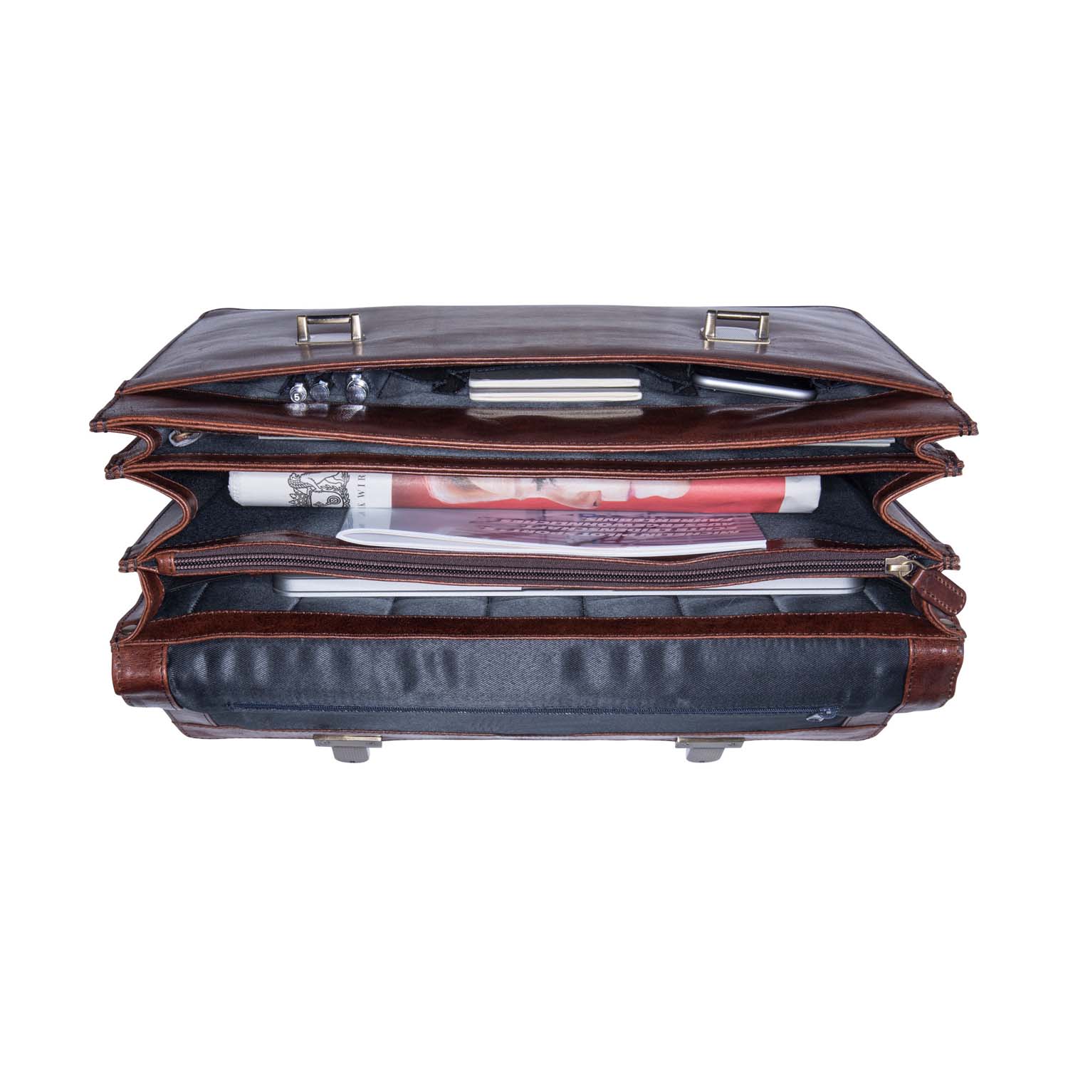 Leonhard Heyden Cambridge Leder-Aktentasche 3-Fächer mit Laptopfach 15" Rotbraun