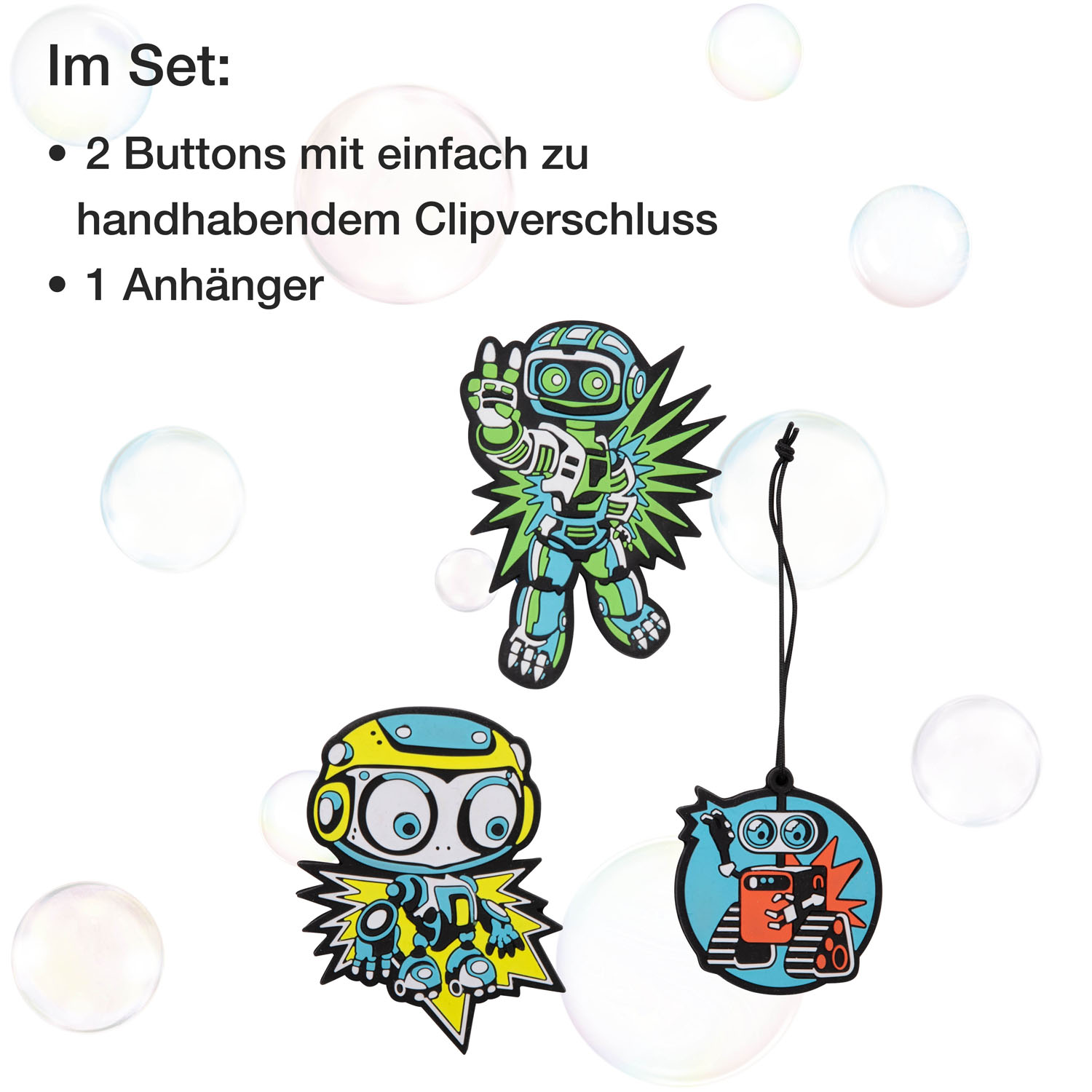 DerDieDas Schulzubehör Wechselbuttons 3er Set Blue Robot