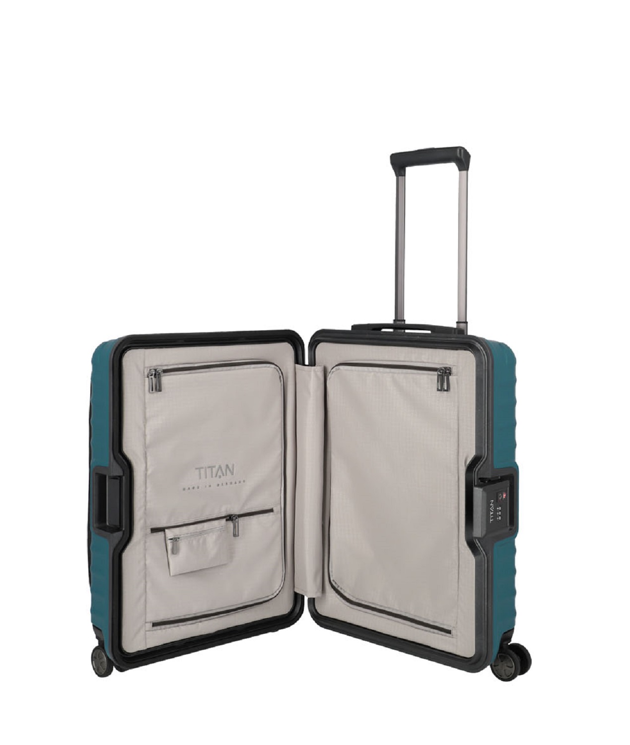 TITAN Litron Frame Trolley S, Handgepäck-Koffer mit Vortasche + Gratis Hotelgutschein Petrol TITAN Litron Frame Trolley S, Handgepäck-Koffer mit Vortasche + Gratis Hotelgutschein Petrol