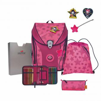 DerDieDas ErgoFlex MAX "Superflash" Schulrucksack-Set 5-teilig mit Sportbeutel Neon Star