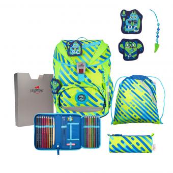 DerDieDas ErgoFlex "NEON" Schulrucksack-Set 5-teilig mit Sportbeutel Neon Monster