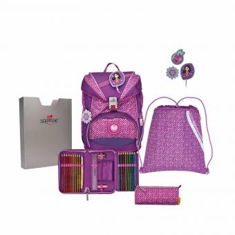 DerDieDas ErgoFlex Schulrucksack-Set 5-teilig mit Sportbeutel Purple Dots