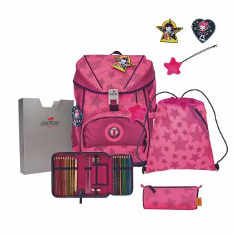 DerDieDas ErgoFlex "Superflash" Schulrucksack-Set 5-teilig mit Sportbeutel Neon Star