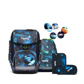 ergobag cubo Reflex Glow 2023 Schulrucksack-Set, 5-tlg. Bär Anhalter durch die Galaxis