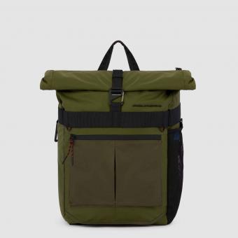 Piquadro Arne Bike Rolltop-Rucksack 15,6" Laptopfach und mit LED-Licht Militärgrün