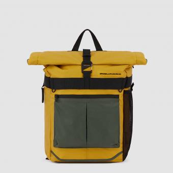 Piquadro Arne Bike Rolltop-Rucksack 15,6" Laptopfach und mit LED-Licht Safrangelb