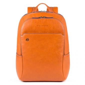 Piquadro Blue Square Special Kleiner Rucksack aus fluoreszierendem Leder Orange