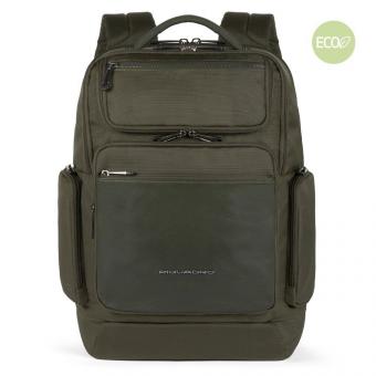 Piquadro Macbeth Fast-check Laptoprucksack 15,6" aus Leder und recyceltem Olivgrün