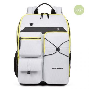 Piquadro Otello Laptoprucksack 14" aus recyceltem Stoff mit iPad®-Fach Weiß Eis