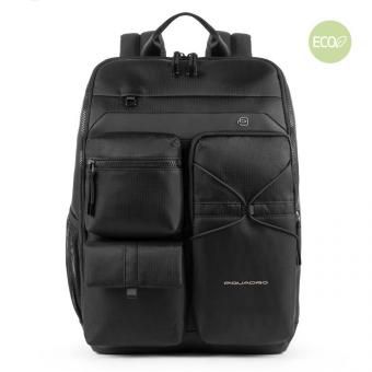 Piquadro Otello Laptoprucksack 15,6" aus recyceltem Stoff mit iPad®-Fach Schwarz