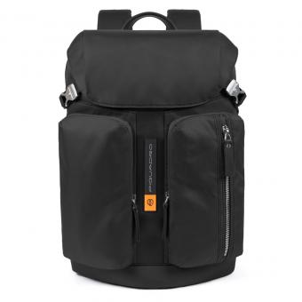 Piquadro PQ-Bios Laptoprucksack 15,6", Überschlag und zwei Fronttaschen schwarz