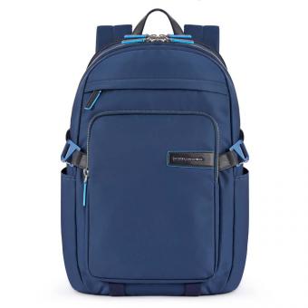 Piquadro PQ-RY Laptoprucksack für 15,6" aus Stoff und Leder Nachtblau