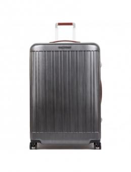 Piquadro Relyght Plus Großer Hartschalentrolley mit vier Rollen Schwarz/Leder
