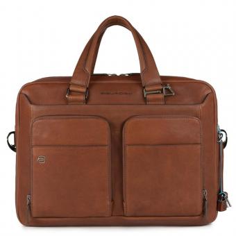 Piquadro Black Square Schmale Kurzgrifflaptoptasche 15" mit Tabletfach cuoio tabacco