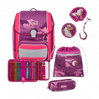 Scout Genius Schulranzen-Set 4-teilig mit Sportbeutel DIN Pink Horse
