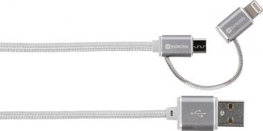 SKROSS Charge'n Sync 2in1 Micro USB & Lightning Connector - Steel Line silber