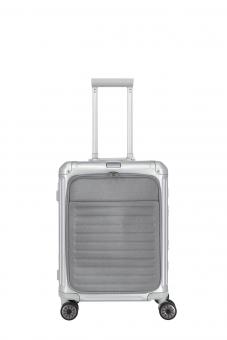 Travelite Next Aluminium-Trolley S+ mit Vortasche, 4 Rollen Silber