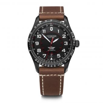 Victorinox AirBoss Mechanical 42mm black dial, brown leather strap