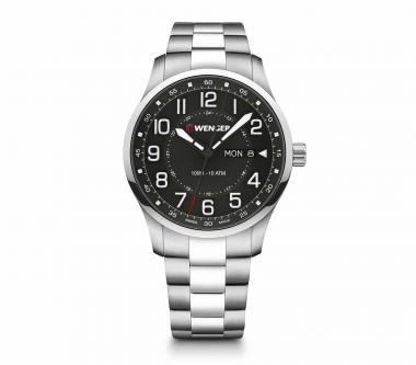 Wenger Attitude Quarzuhr im Retro-Look 42mm Schwarz, silber