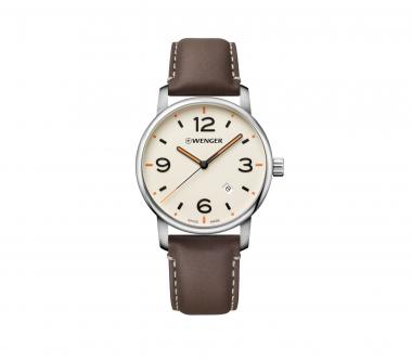 Wenger Urban Metropolitan 42mm Herrenuhr mit Armband aus Leder creme (beige)/silber/braun