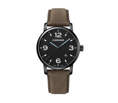 Wenger Urban Metropolitan 42mm Schweizer Quarzuhrwerk mit Armband aus Leder schwarz/braun