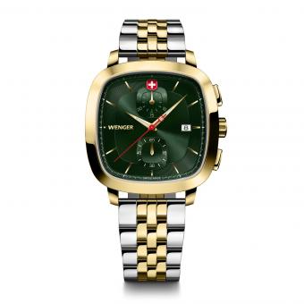 Wenger Vintage Classic Chrono Herrenuhr 40mm mit Chronographenfunktion Gold/Grün/Silber/gold