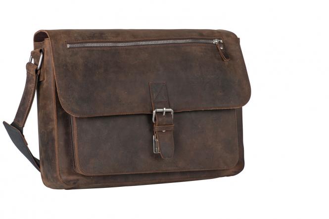 Leder-Umhängetasche L mit Laptopfach 15" 