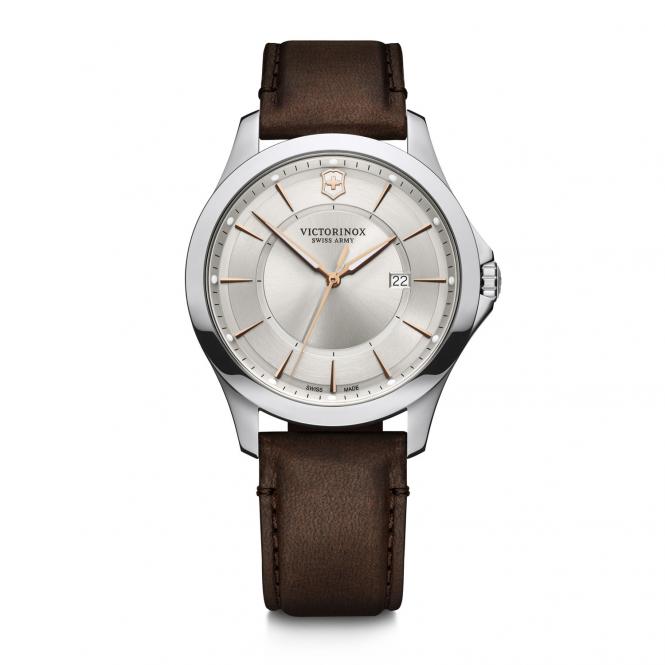 40mm Herrenuhr silver dial, brown leather strap