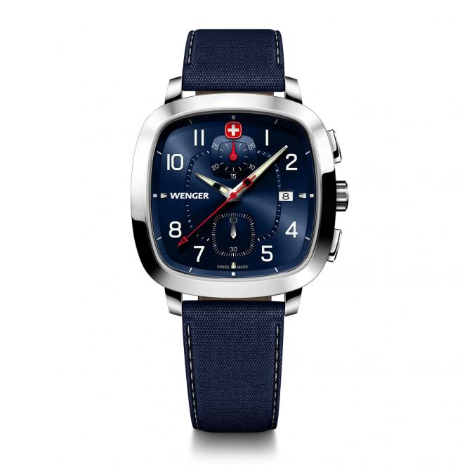Chrono Herrenuhr mit Chronographenfunktion Silber/Silber/Blau