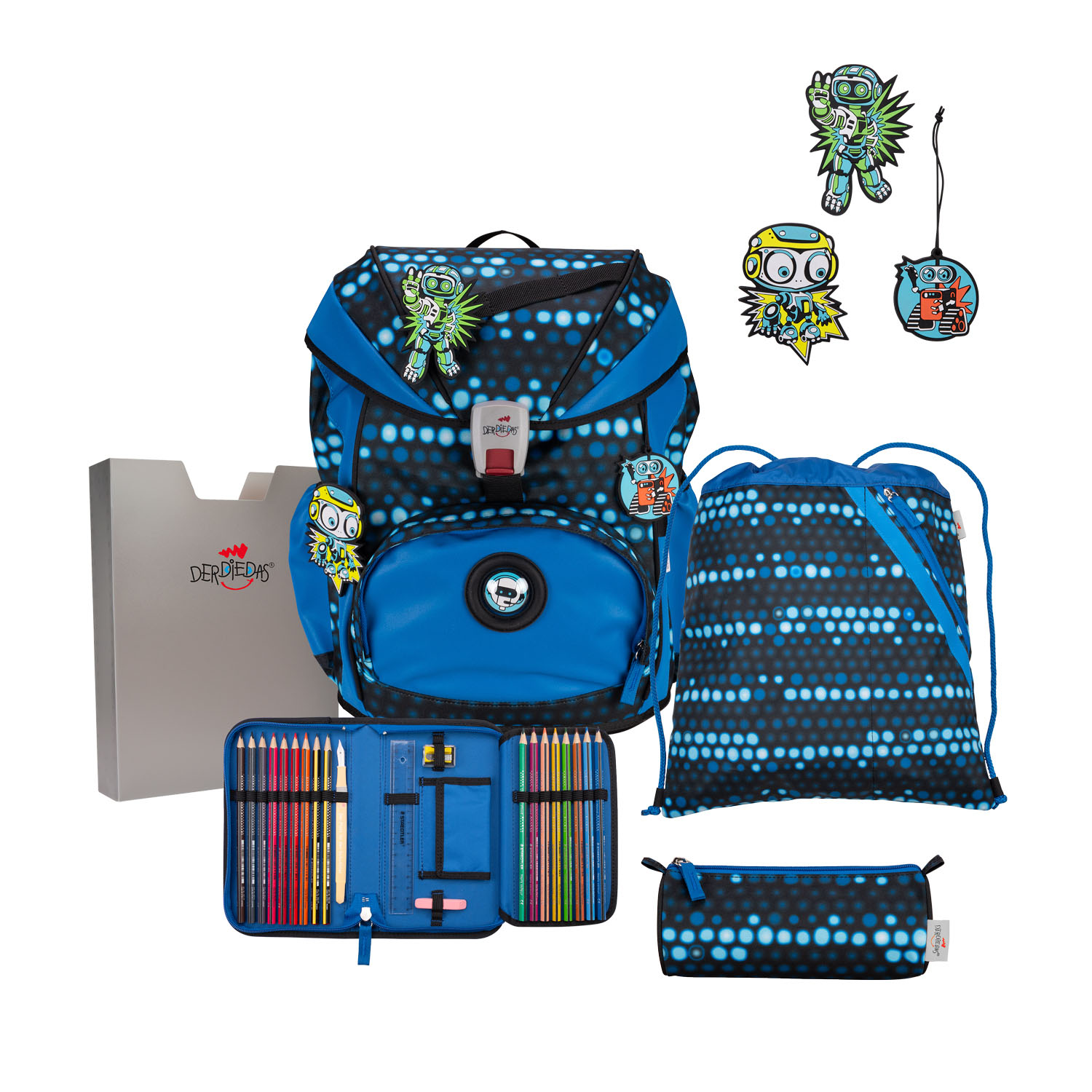 Thumbnail - DerDieDas ErgoFlex Exklusiv Superflash Schulrucksack-Set 5-teilig mit Sportbeutel Blue Robot
