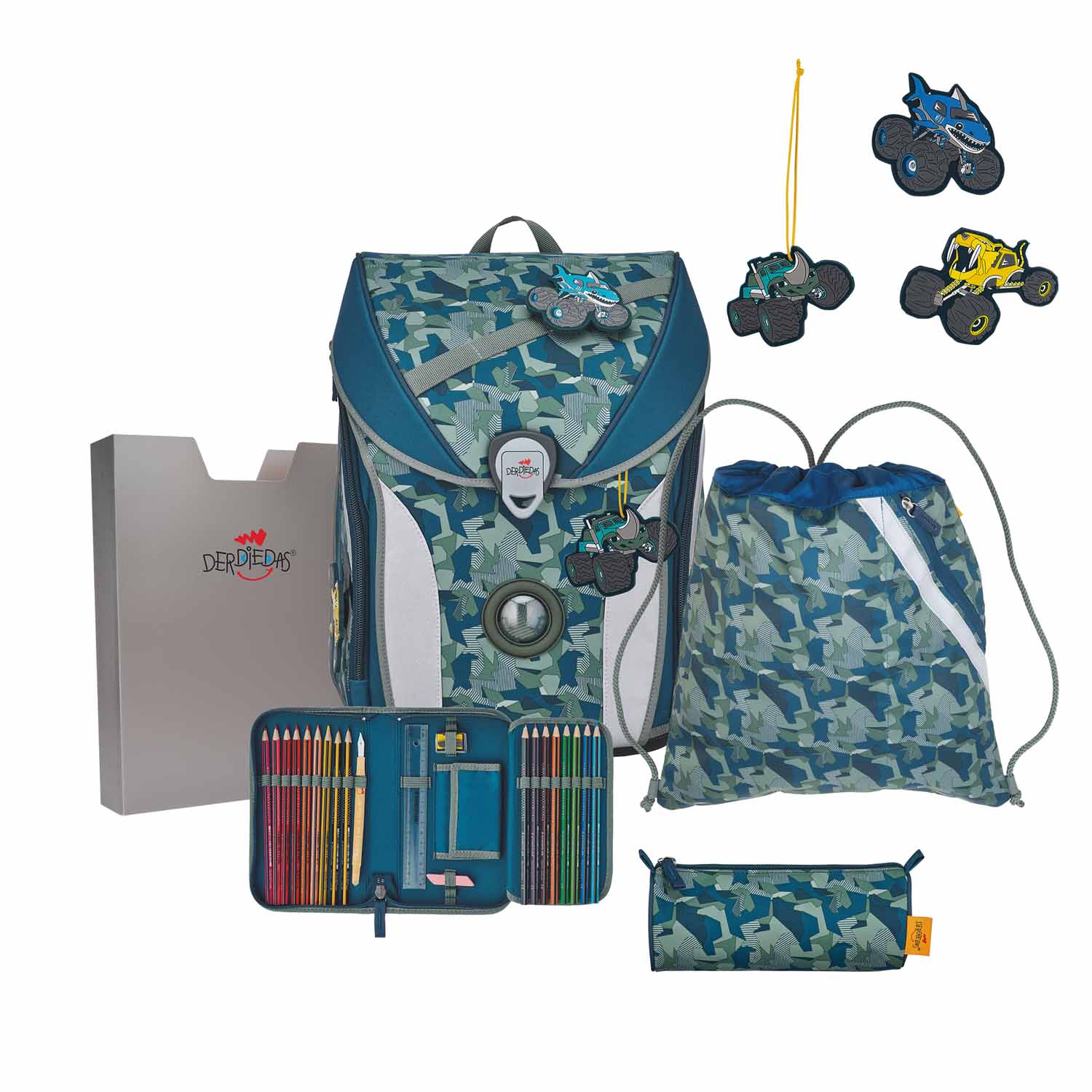 DerDieDas ErgoFlex MAX Schulrucksack-Set 5-teilig mit Sportbeutel Monster Truck