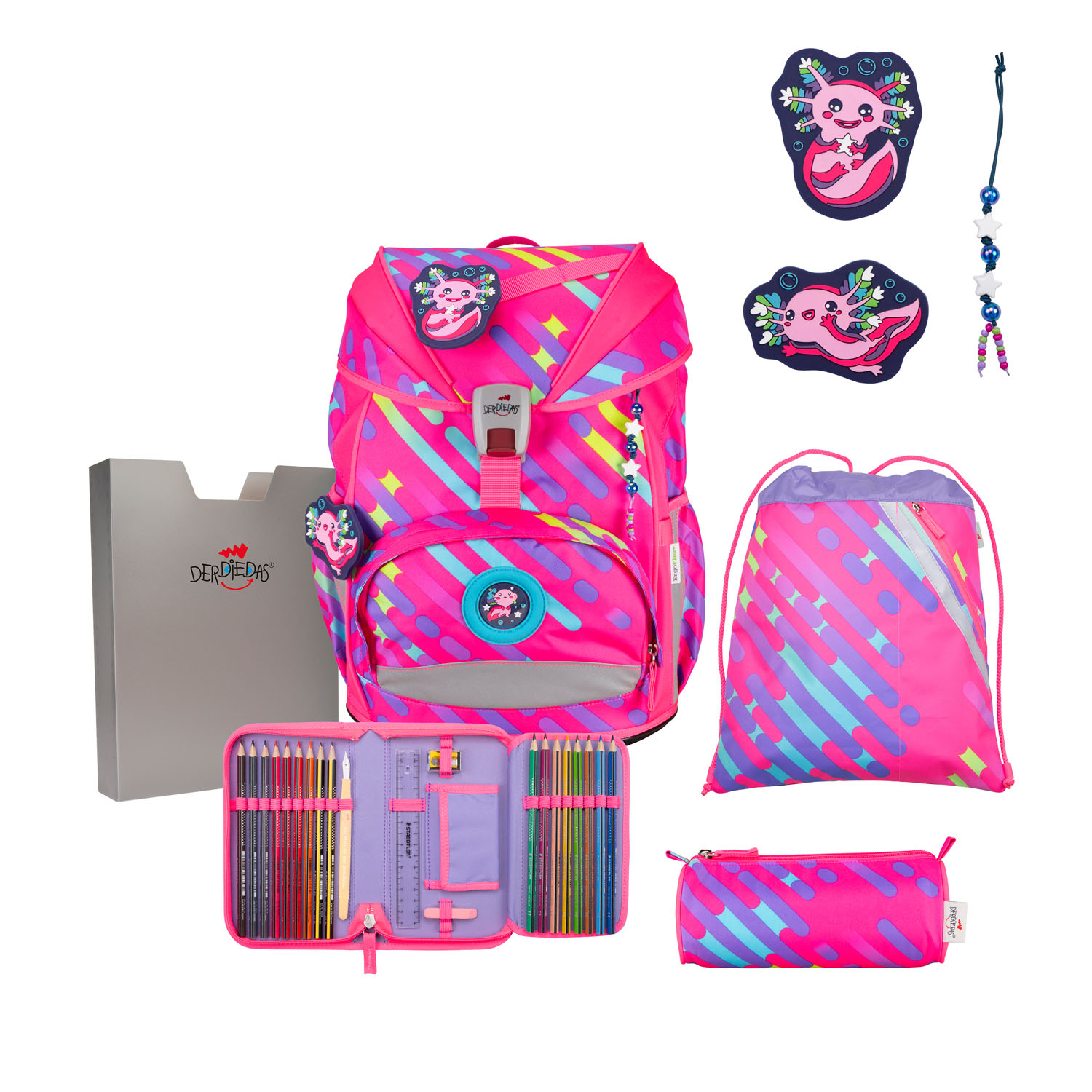 DerDieDas ErgoFlex  NEON  Schulrucksack-Set 5-teilig mit Sportbeutel Neon Punkie