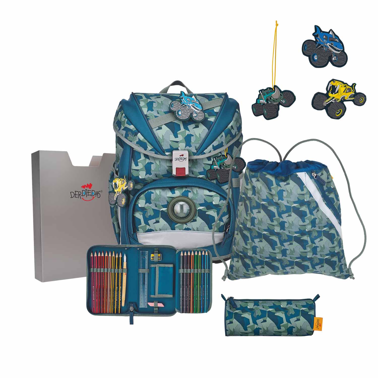 DerDieDas ErgoFlex Schulrucksack-Set 5-teilig mit Sportbeutel Monster Truck