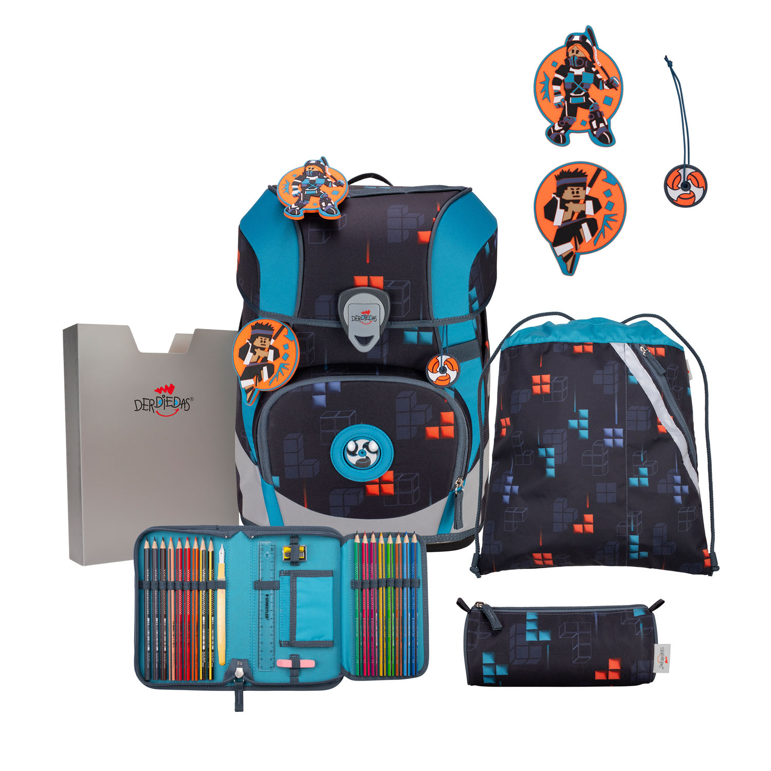 DerDieDas ErgoFlex Tiny Schulrucksack 5-teiliges Set Ninja Fighter