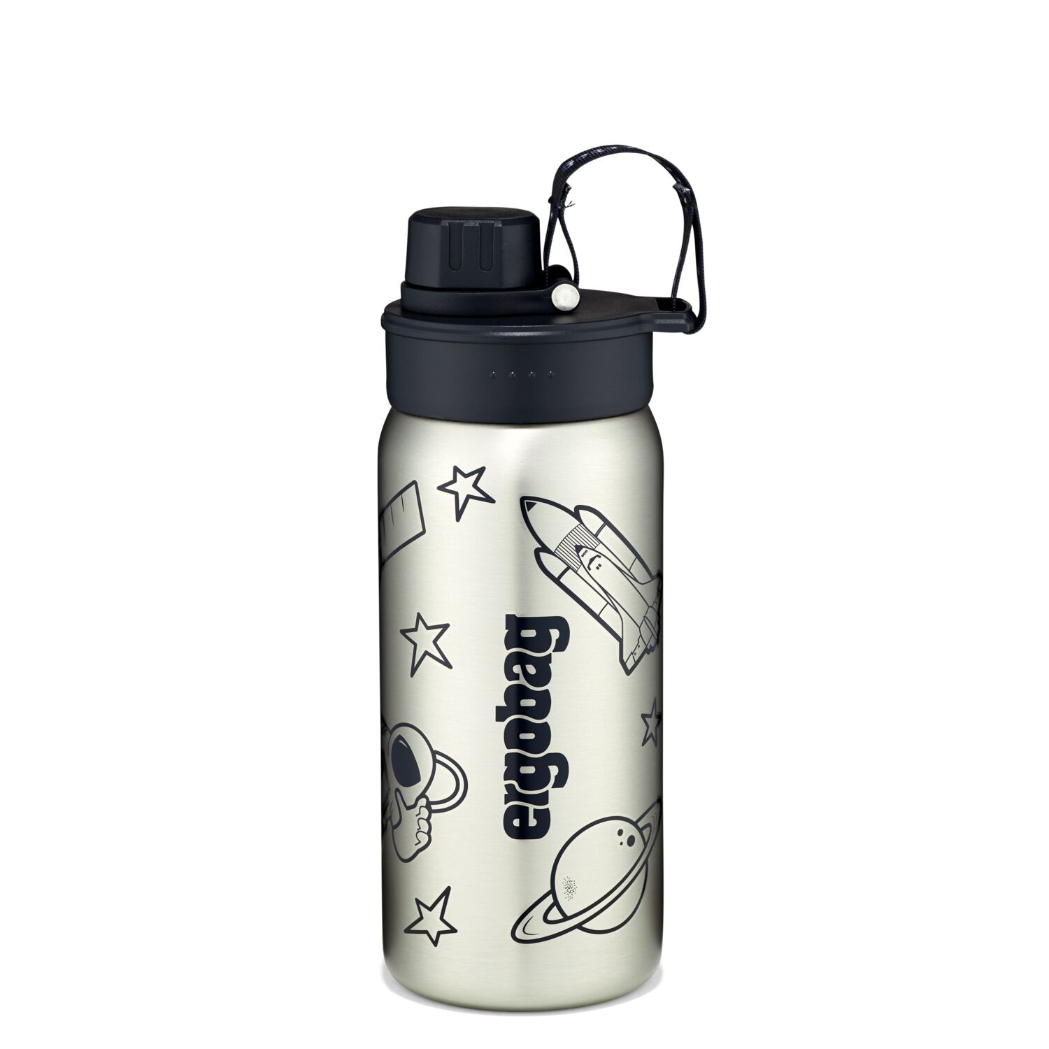 ergobag Schulzubehör Edelstahl Trinkflasche 500ml -2024 Schwarz