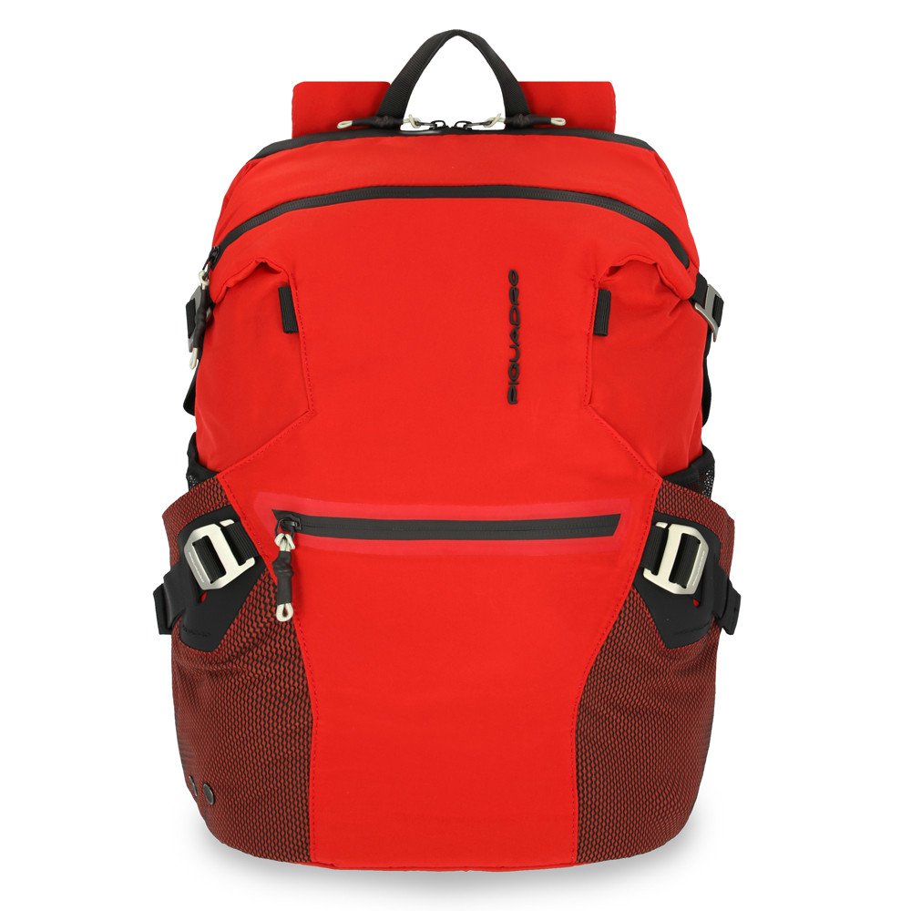 Piquadro PQ-Modular Laptoprucksack 15,6  aus rezykliertem antiviralen-Stoff und Diebstahlsicherung Rot