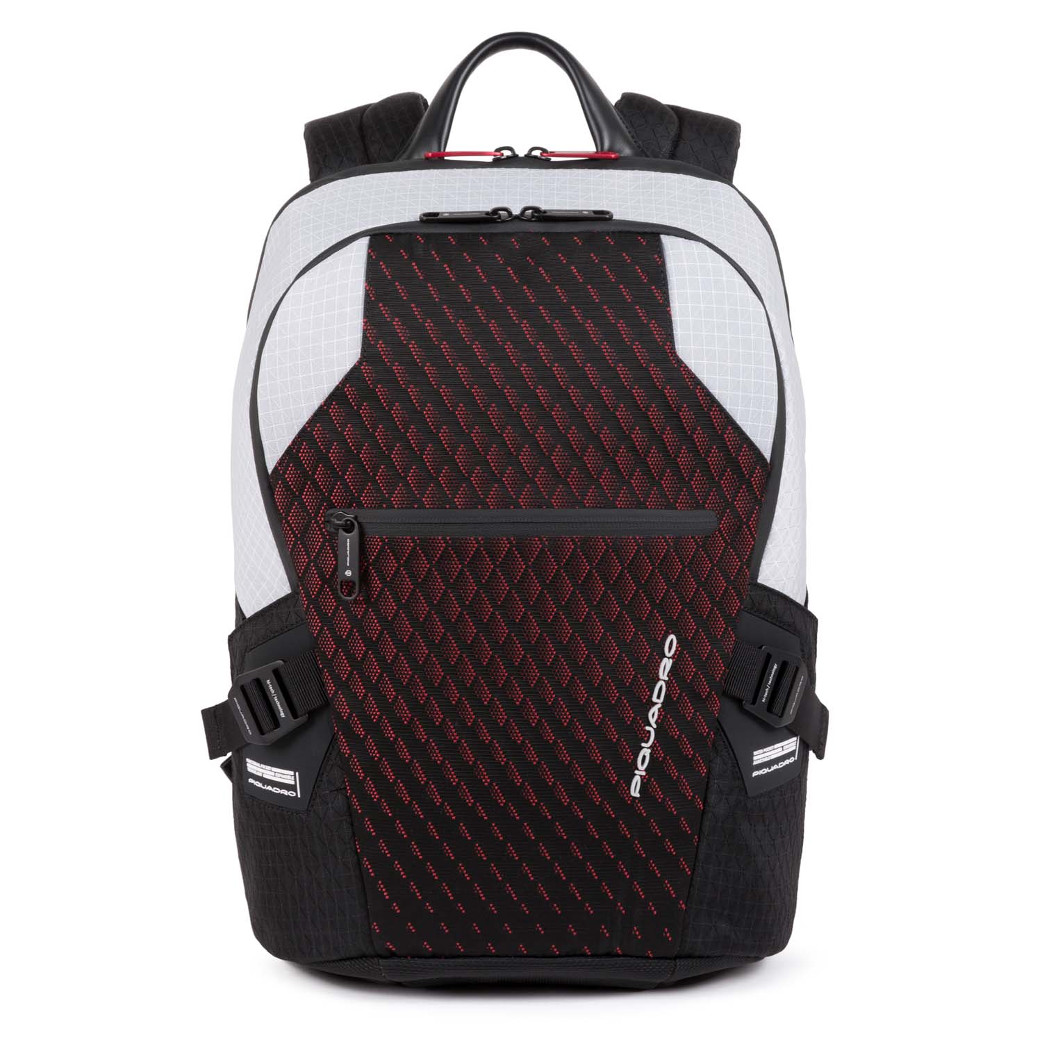 Thumbnail - Piquadro PQ-Y Laptoprucksack mit zwei Fächern, 14 und Diebstahlsicherung grau/rot