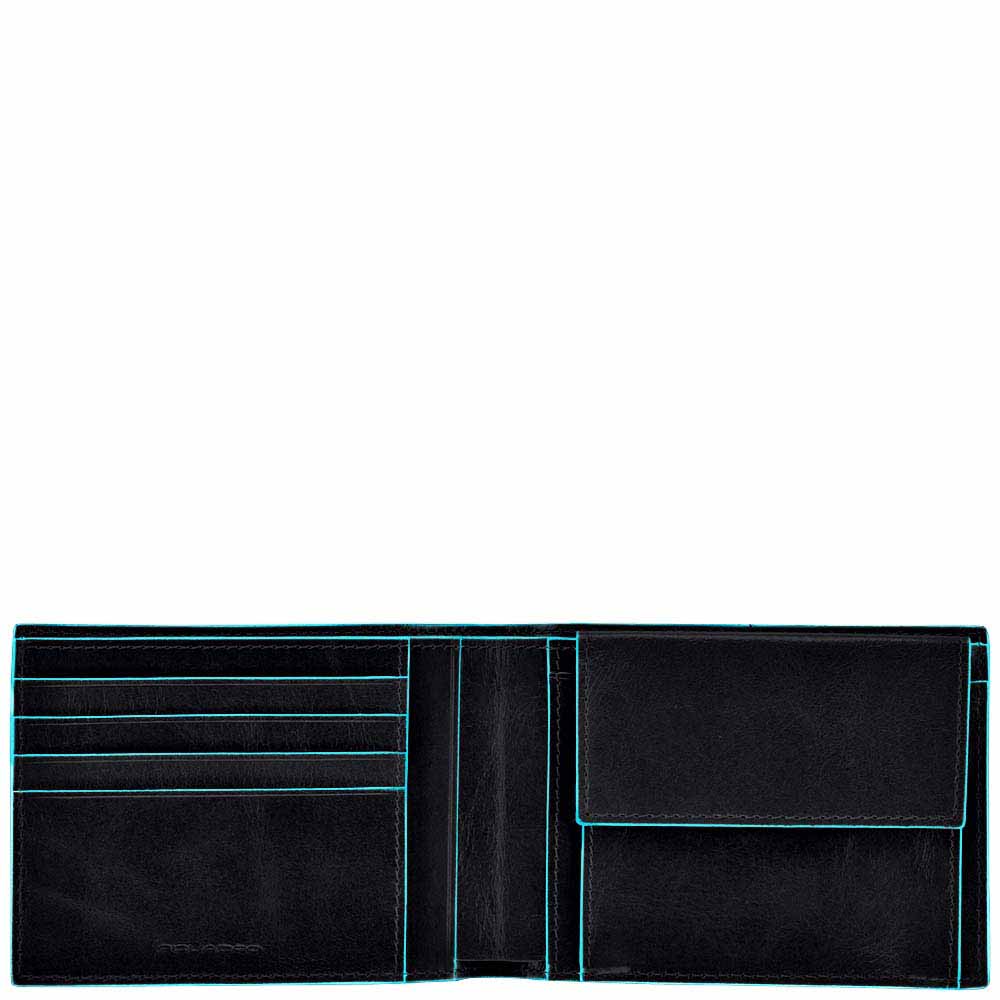 Piquadro Blue Square Herrengeldbeutel mit Kreditkartenfächern und Kleingeldfach mit RFID-Schutz Schwarz
