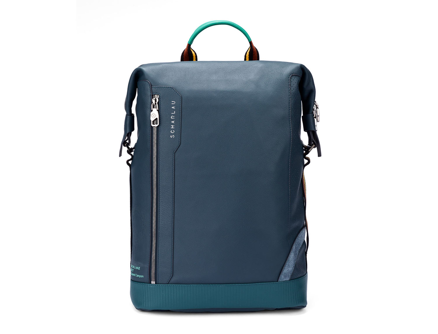 SCHARLAU Slackline BLONDIN Leder-Rucksack für 15,6  Laptopfach Navy Blue