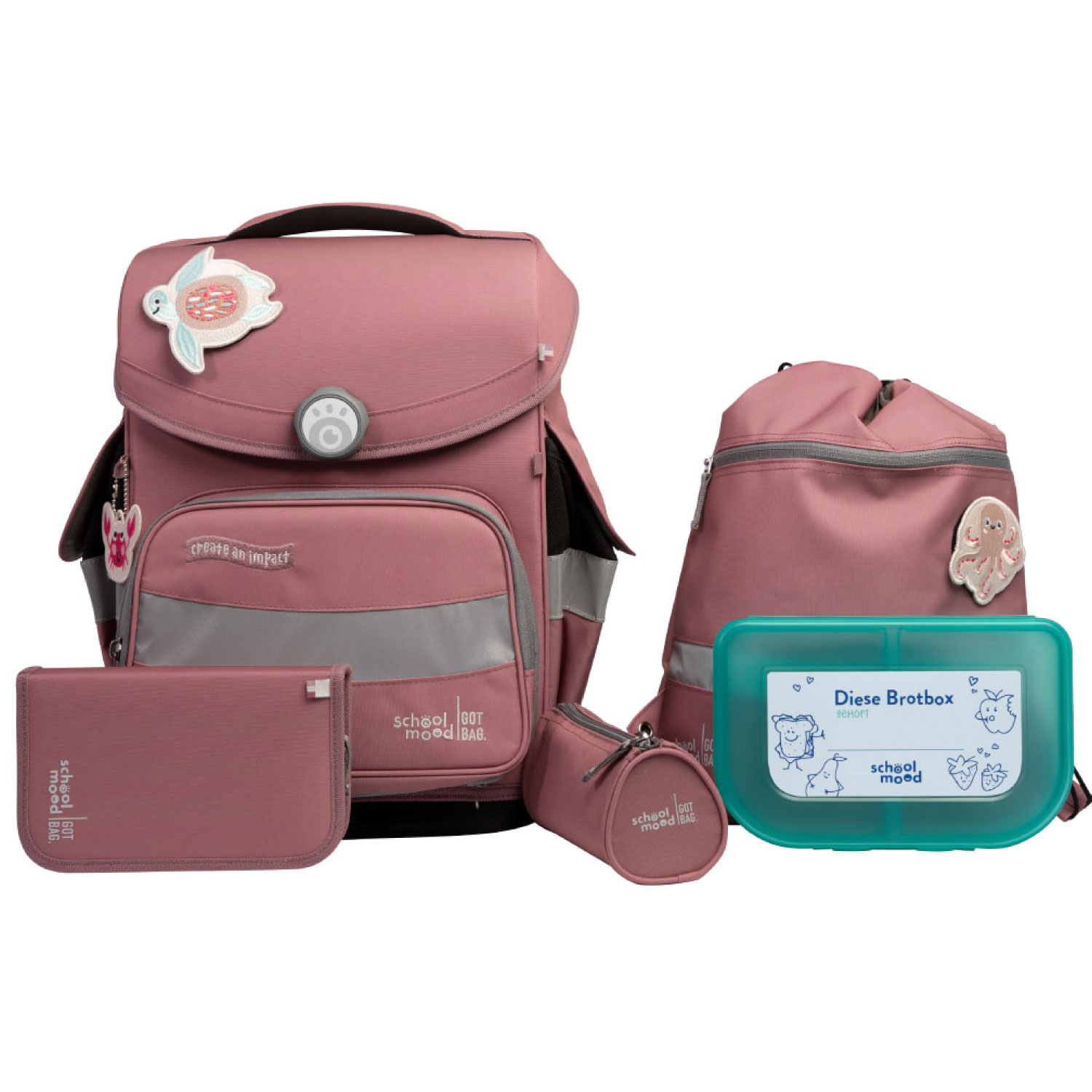 School-Mood Timeless Pro Ocean Collection, 6-tlg. Schulranzenset Axolotl