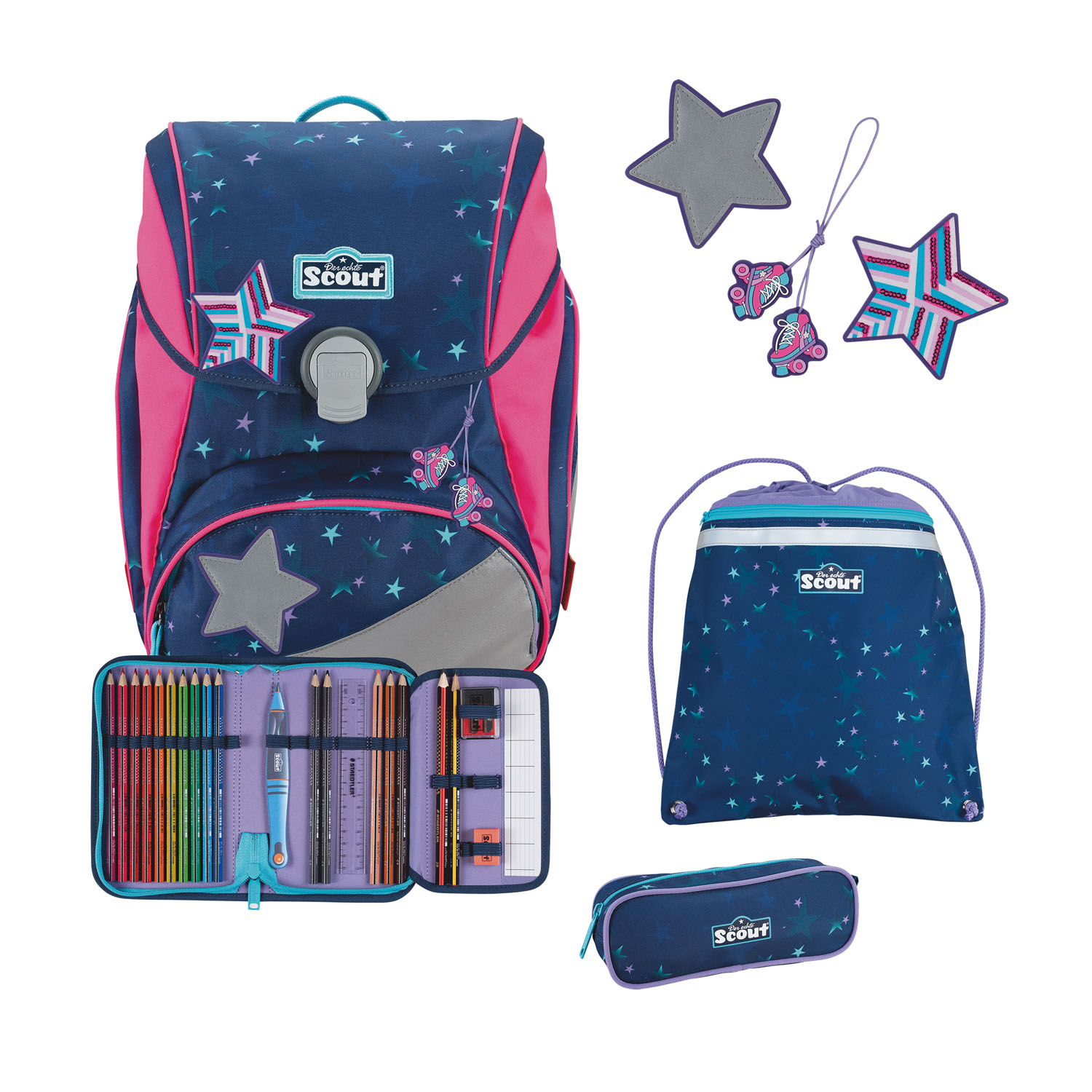 Scout Alpha Schulranzen-Set 4-teilig DIN Pretty Star