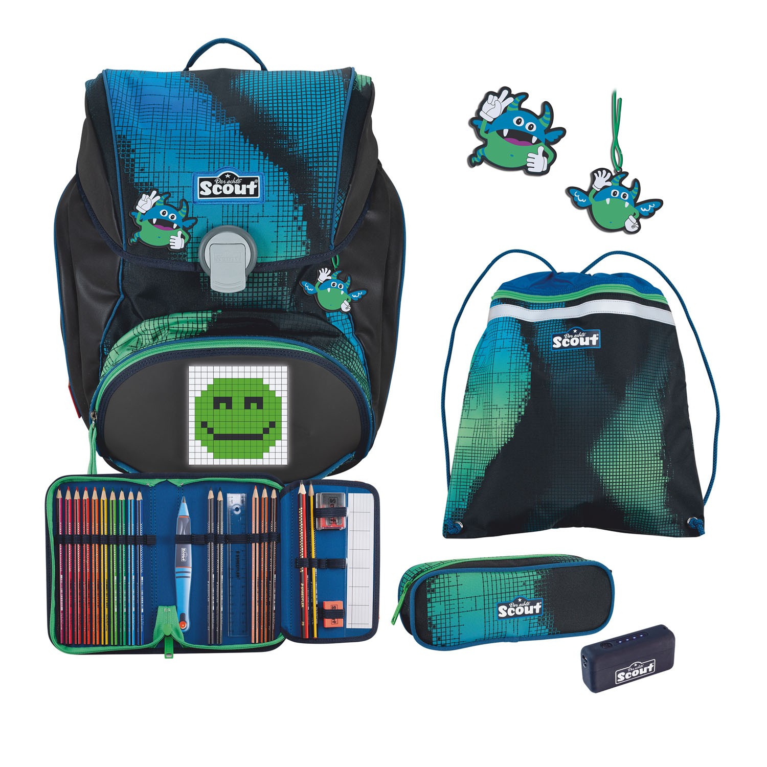 Scout Alpha Set Movie Star Schulranzen-Set 5-teilig Blue Pixel