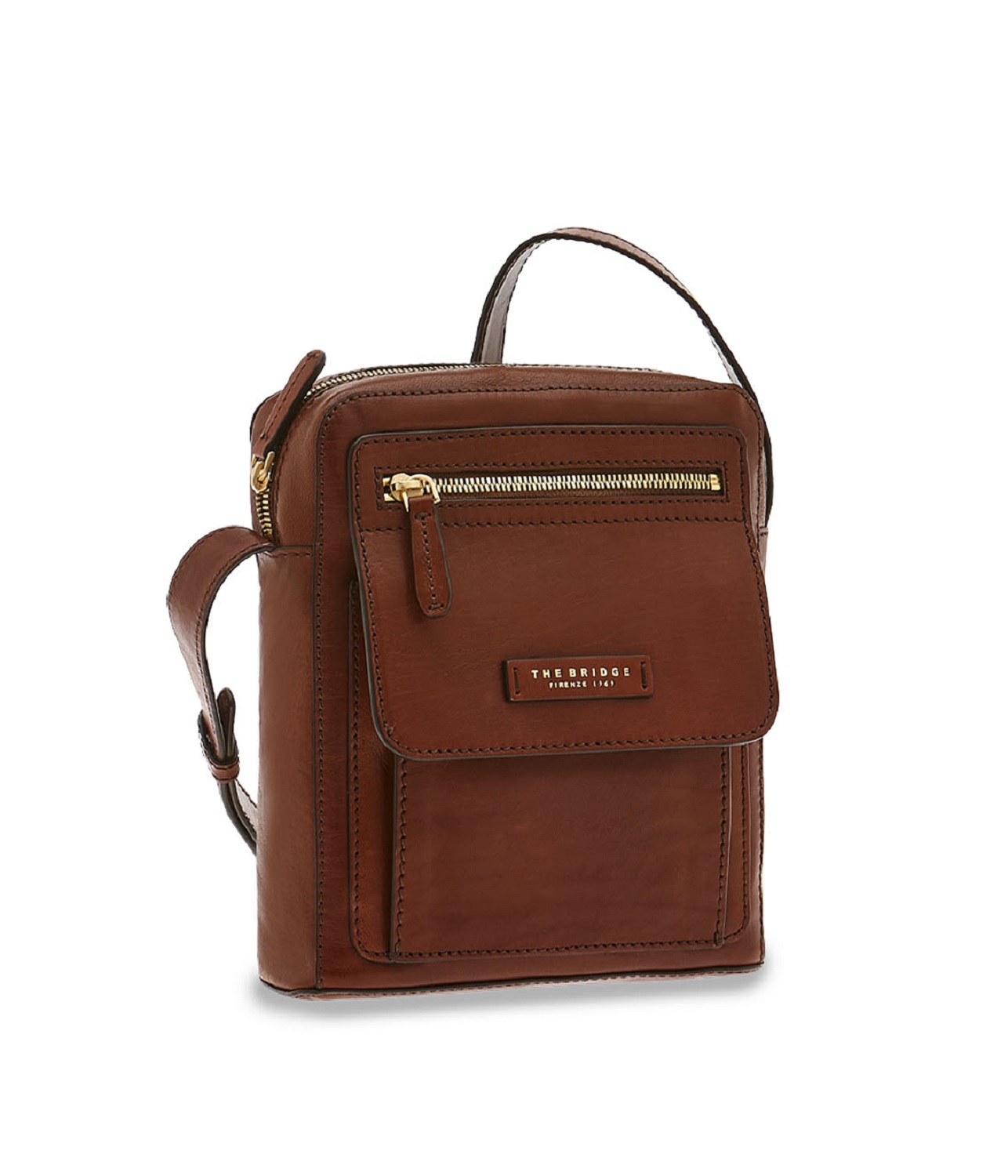 The Bridge Alberto Leder-Schultertasche Braun /Gold